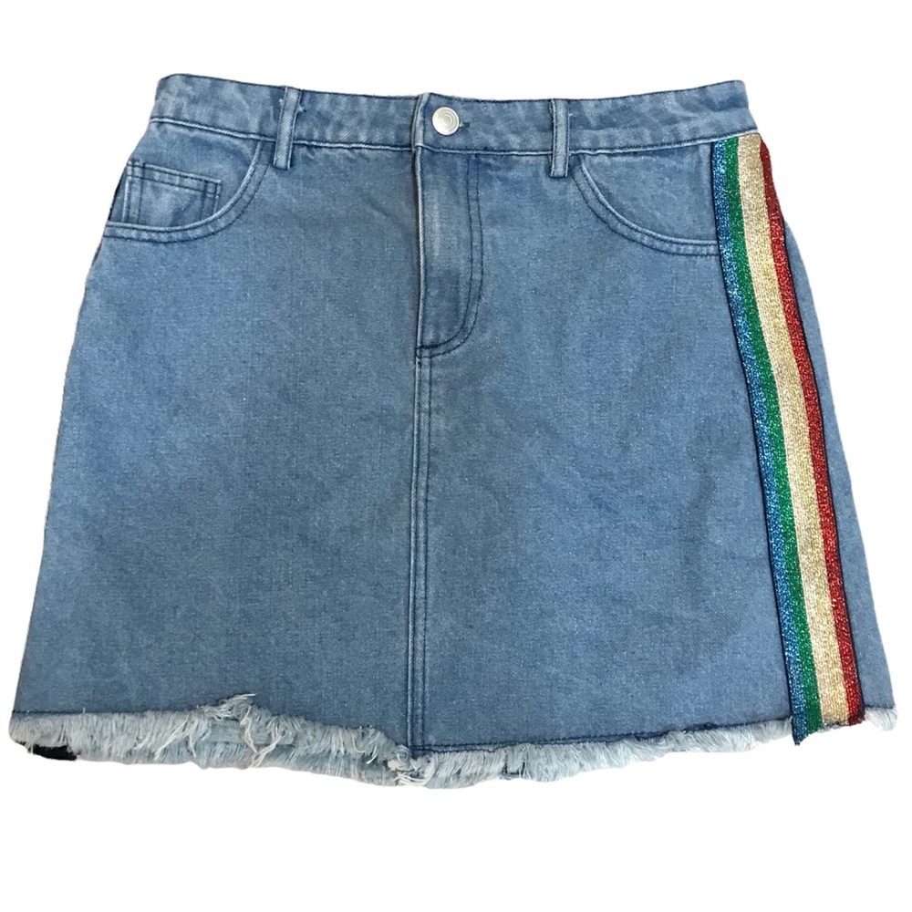 Denim Skirt Sans Souci Denim Skirt Mini skirt rainbow stripe on side 90s vibes
